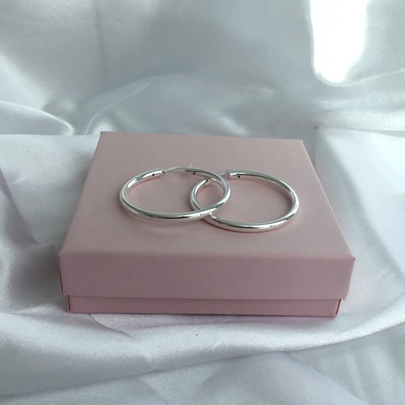 Sterling 3mm Round Tube Hoop Earrings - Picture 3 of 16